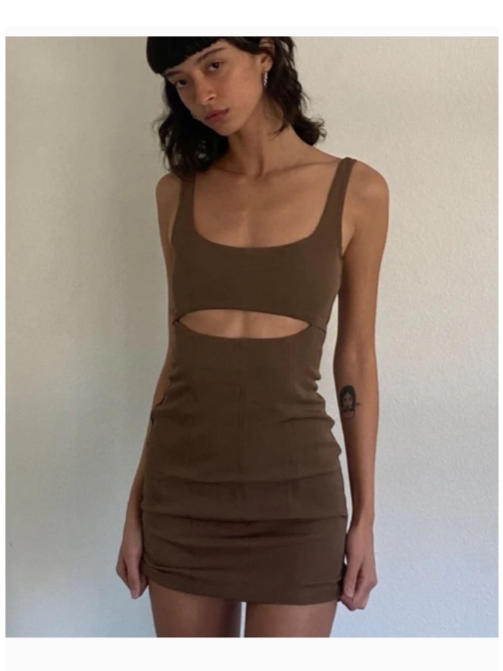PRINCESS POLLY Hudson Cut Out Mini Dress, Mocha US 2 AU 6